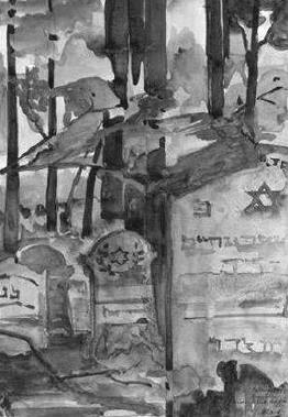 'Joods kerkhofje te Vorden', aquarel van Cor Alons, 1945