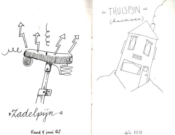 links: zadelpijn - rechts: thuispijn (heimwee)