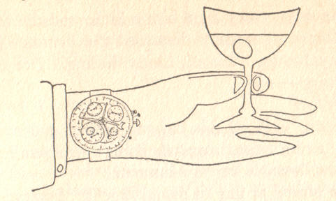 hand met glas en horloge