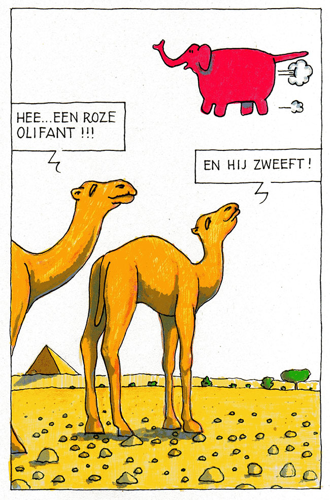 hee, een roze olifant...