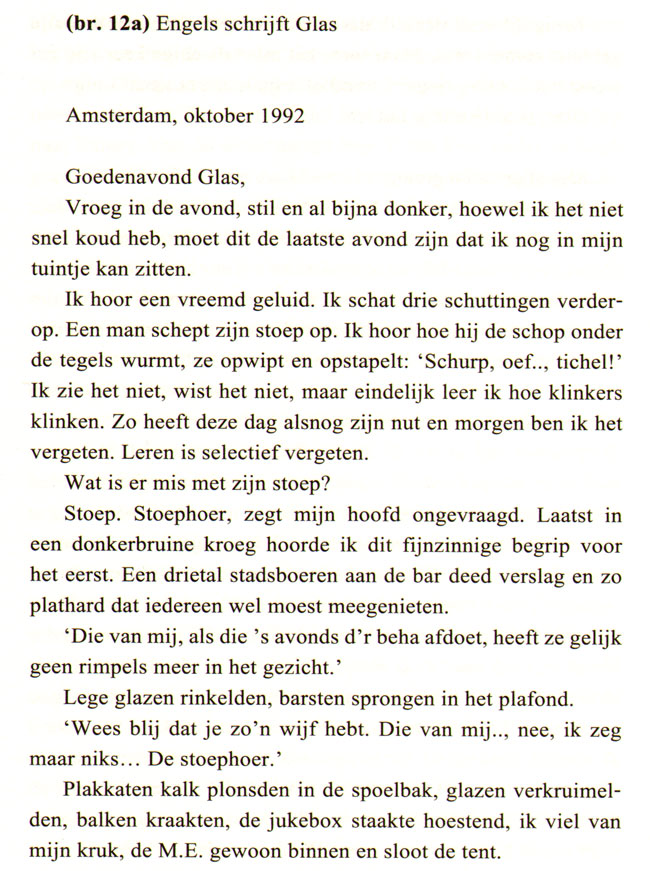 engels schrijft glas...