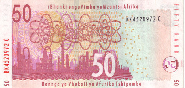 het moderne zuidafrika op het biljet van 50 rand...