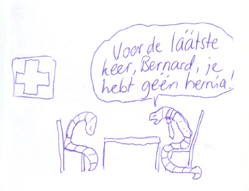 voor de láátste keer, bernard, je hebt géén hernia!...