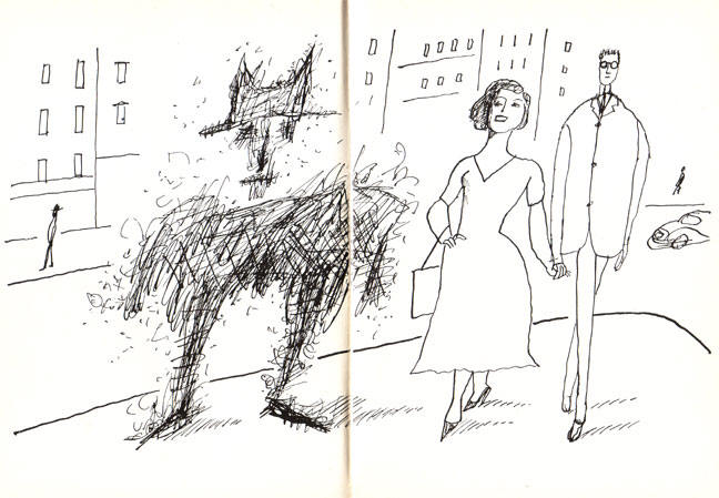 straatscene over twee pagina's...