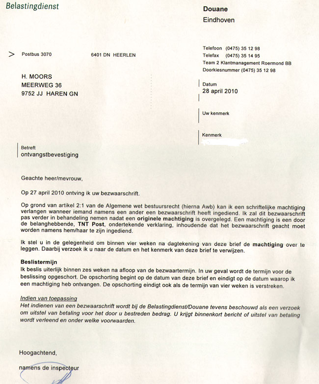 ontvangstbevestiging