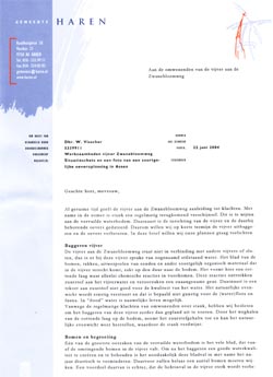 de brief aan de omwonenden van de vijver