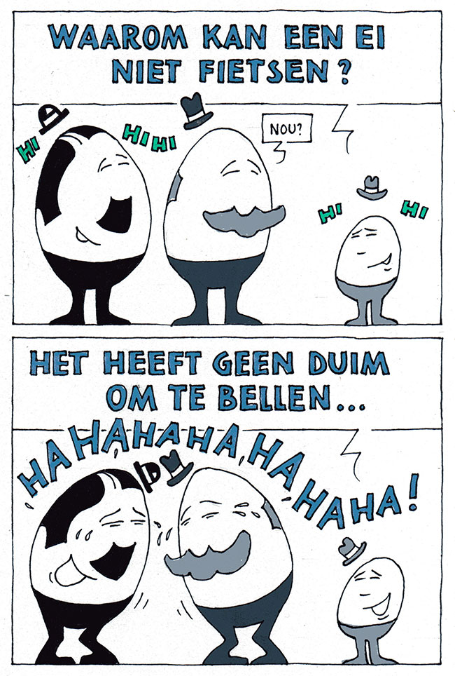 waarom kan een ei niet fietsen?