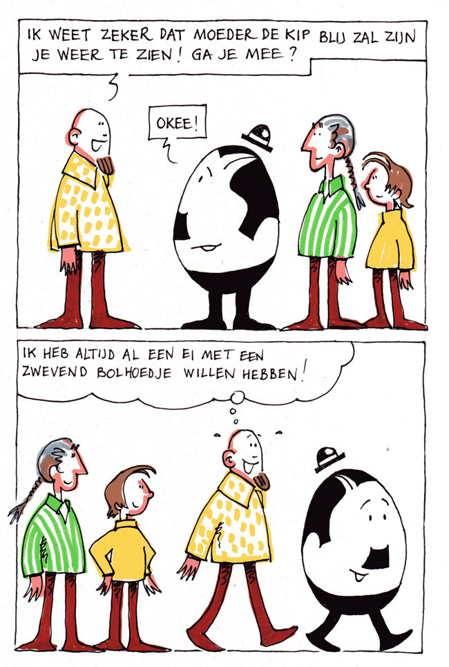 een ei met een zwevend bolhoedje...