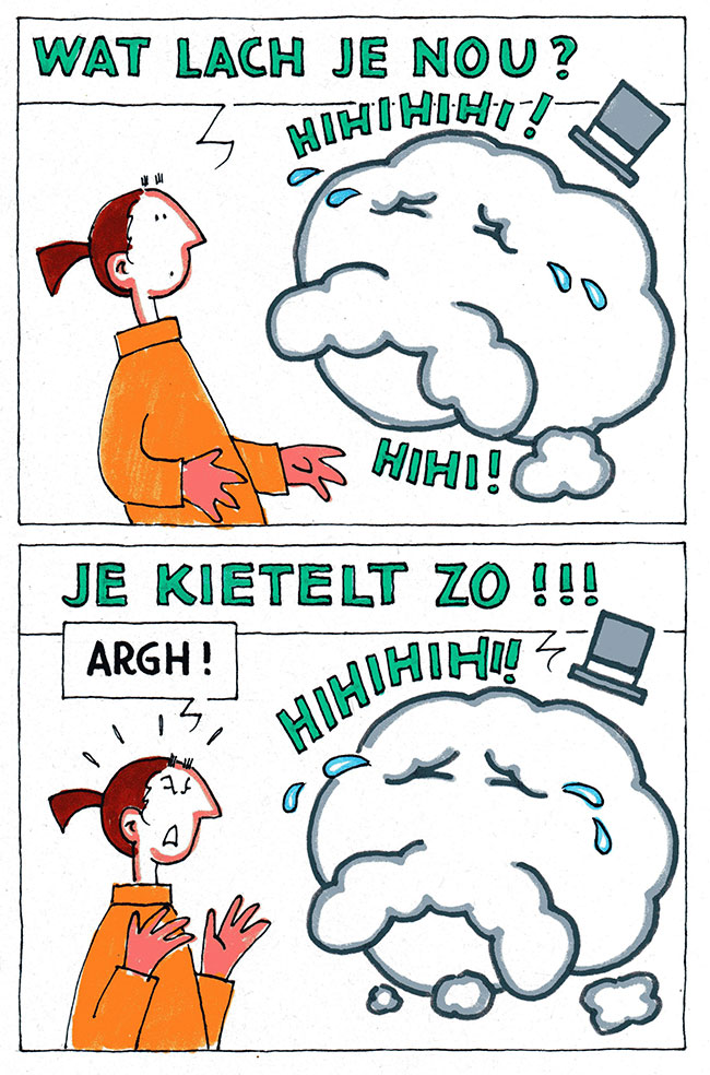 wat lach je nou?