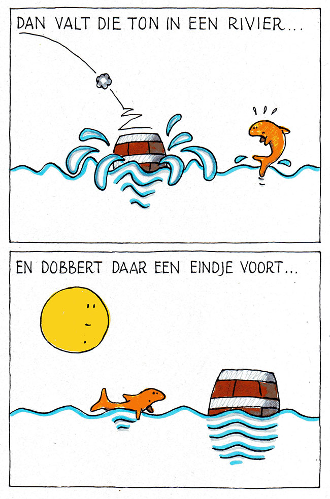 dan valt de ton in een rivier...