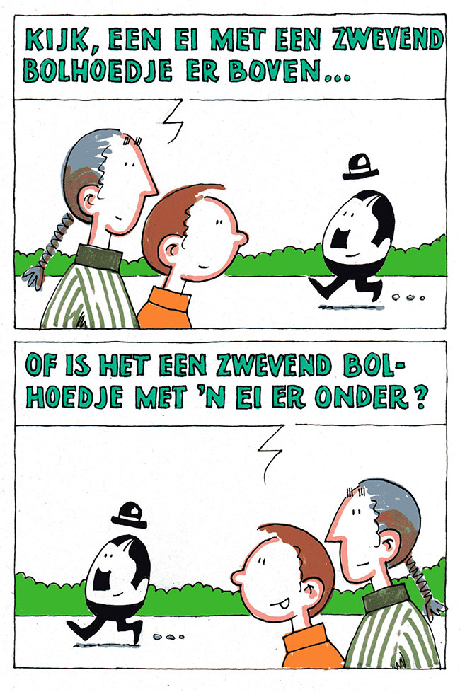 een ei met een zwevend bolhoedje...