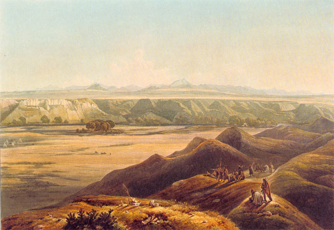 amerikaans landschap met indianen...
