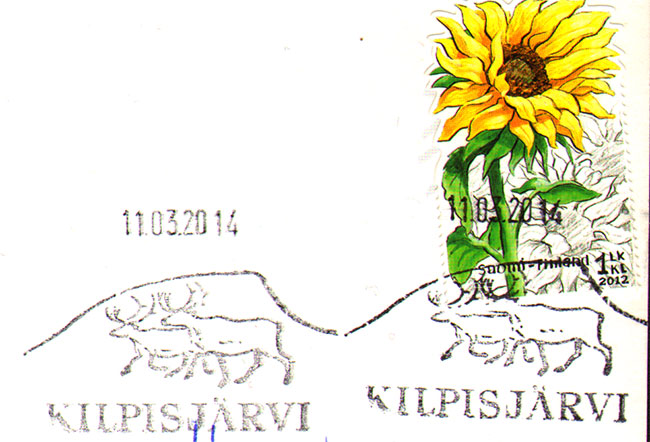 rendierenstempel en zonnebloempostzegel...