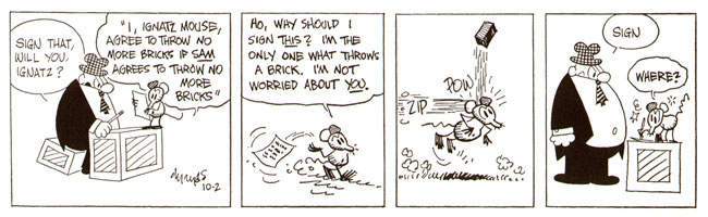 ignatz krijgt een baksteen naar zijn hoofd...