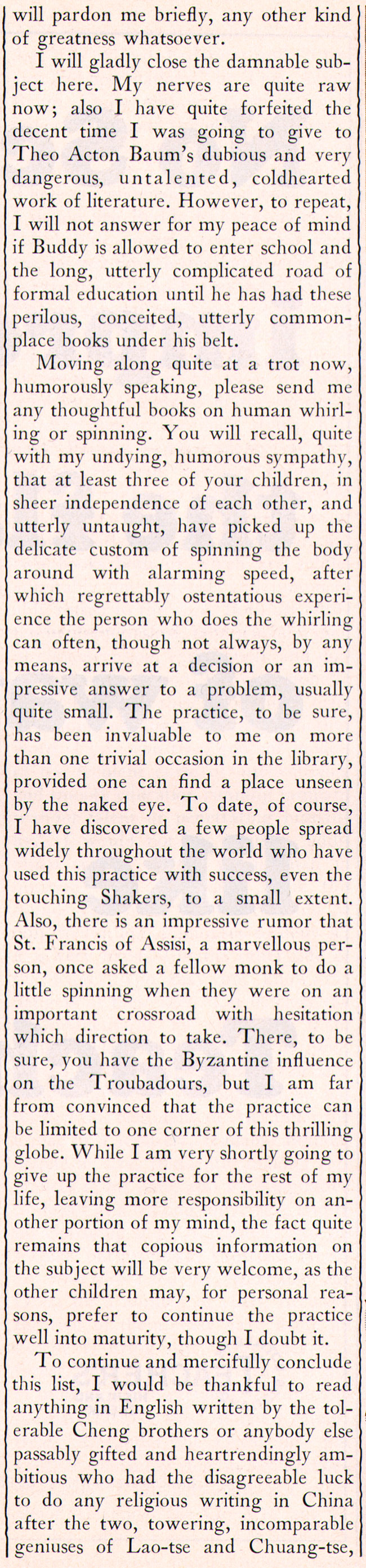 please send me any thoughtful books on human whirling or spinning...