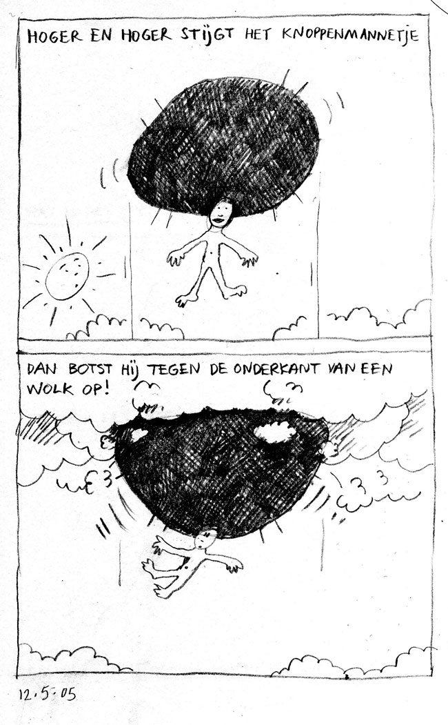 he knoppenmannetje botst tegen een wolk