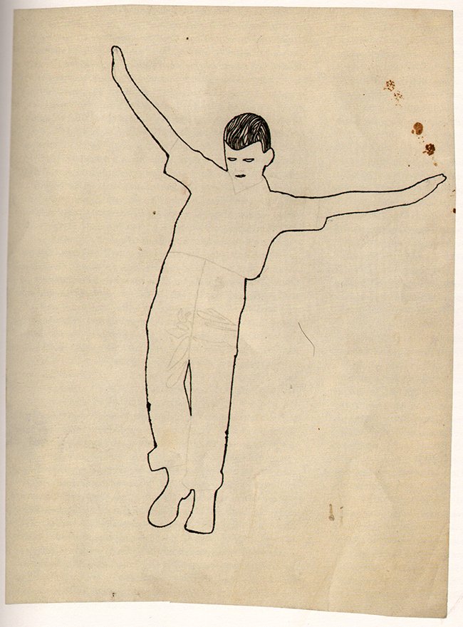Jongen met uitgestrekte armen, of Portret van Larry Jim Holm, lopend op rails, rond 1952