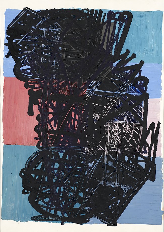 Sonja Sekula, Figuration, 1958, oil scratch op boaed, 69,9 x 50 cm