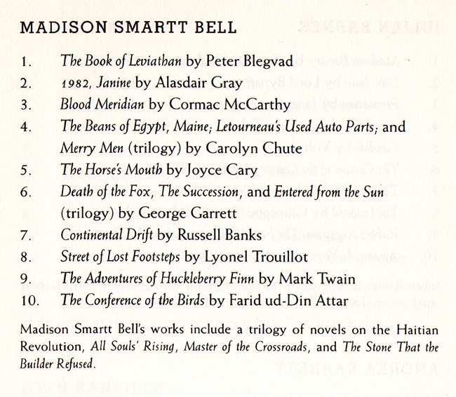 madison smartt bell's top tien madison smartt bell's top tien