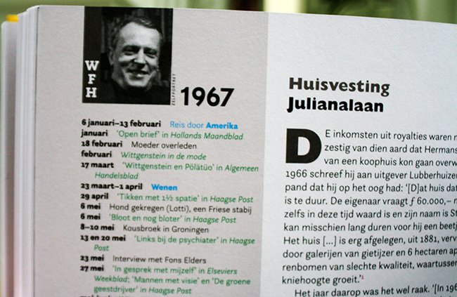 links een kolom met biografische gegevens en meer